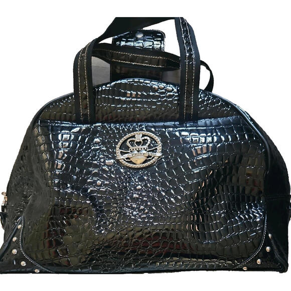 Kathy Van Zeeland Handbags - BigY2K Kathy Van Zeeland Black  Faux Leather Shoulder Bag Silver Accents 16"x13"